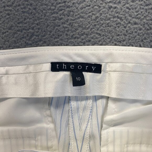Theory Treeca Stripe Cropped Ankle Pants White/Blue Stretch Size 10,Pockets, - Picture 3 of 10